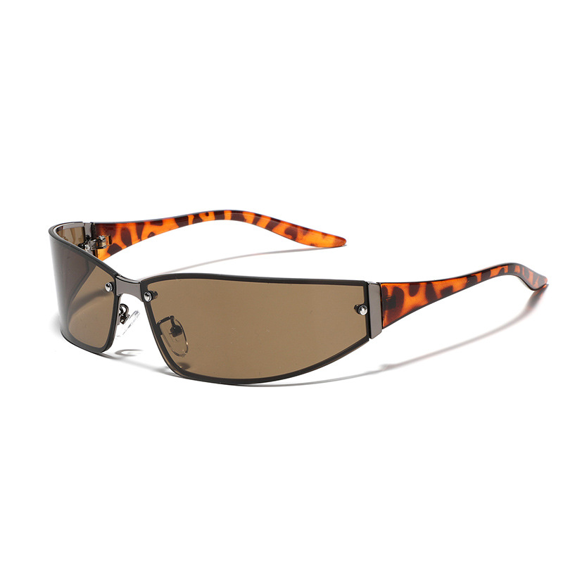 Face-showing small glasses Y2K futuristic metal sunglasses for women