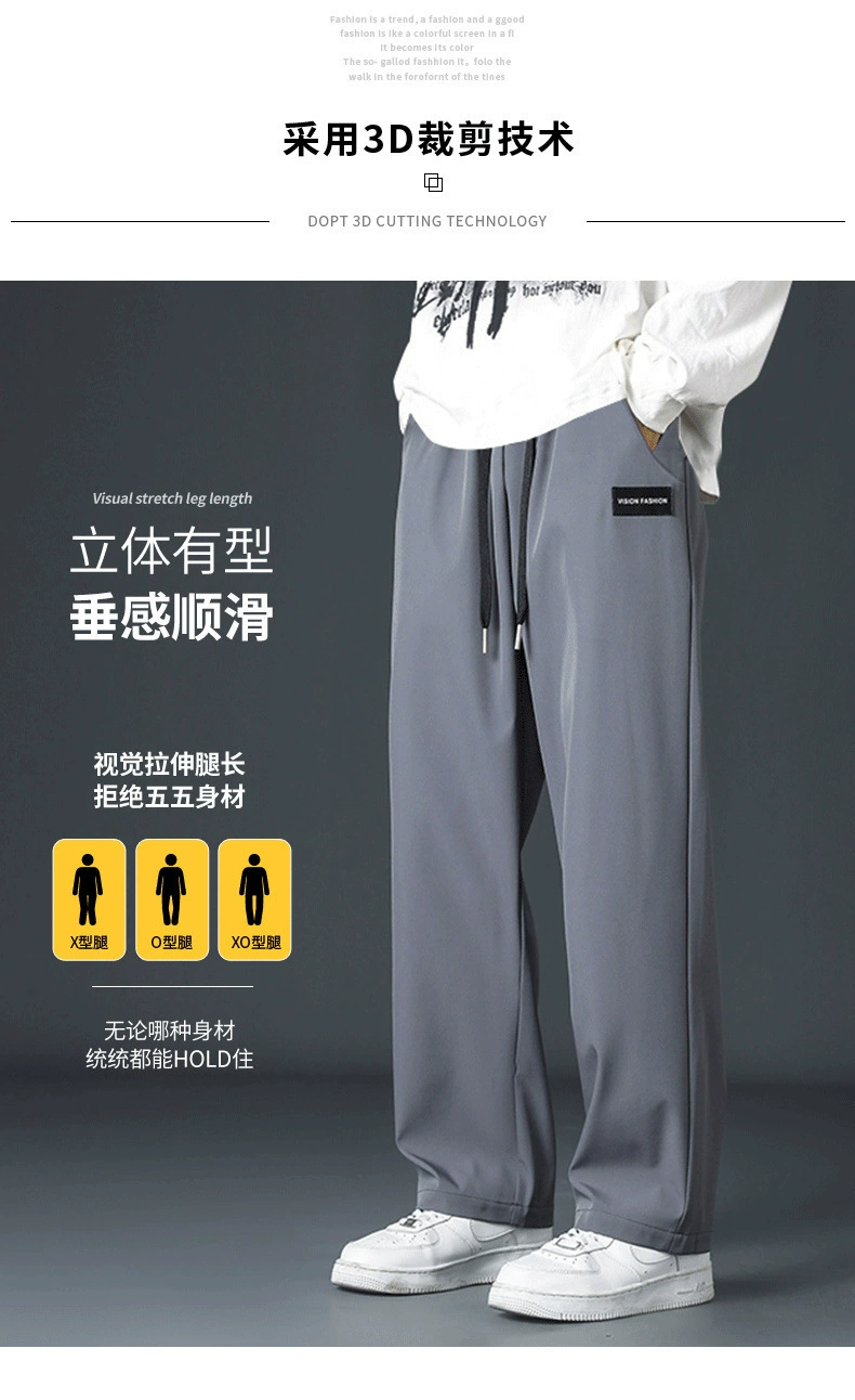 Breathable trend sports black men's demi-season casual trousers for leisure, loose straight fit, oversize, autumn