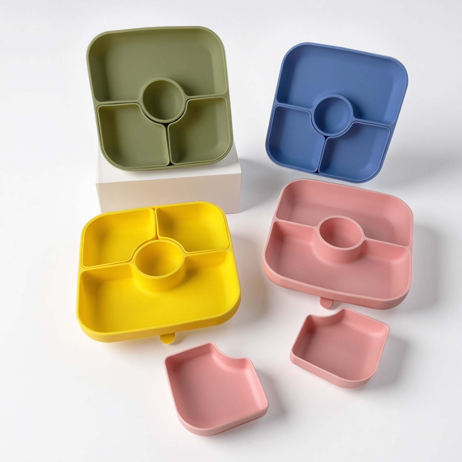 Modular Square Dinner Plate Can Be Disassembled and Combined at Will, Microwaveable, Food-Grade Lunch Box, Baby Silicone Dinner Plate