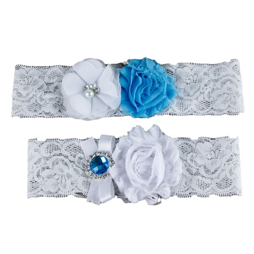 Handmade sky blue and white western style lace flower bridal garter bridal decoration