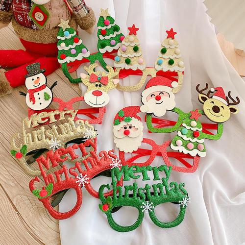 Christmas Reindeer Glasses Children's Frame with Antler Decoration Christmas Tree Snowman Internet Celebrity Prop Party Funny Accessory