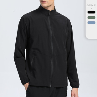 Casual Sports Jacket Men's Outdoor Mountain Climbing Collar Cardigan Zipper Solid Color Running Fitness Clothes Quick-drying Long-sleeved Top