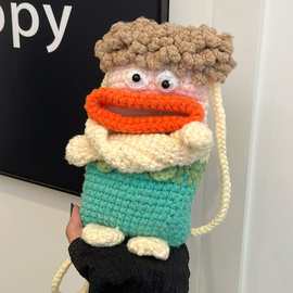 卡通香肠嘴手机包可爱搞怪编织单肩斜挎包包成品手工毛线钩织女包