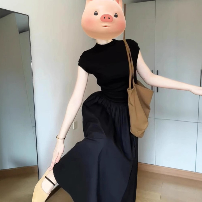 French Style Elegant Slimming Hepburn Style Fashion dress Women's Wear Summer Black Light Mature Style Chic Long Dress 38010 French Style Elegant Slimming Hepburn Style Fashion dress Women's Wear Summer Black Light Mature Style Chic Long Dress 38010