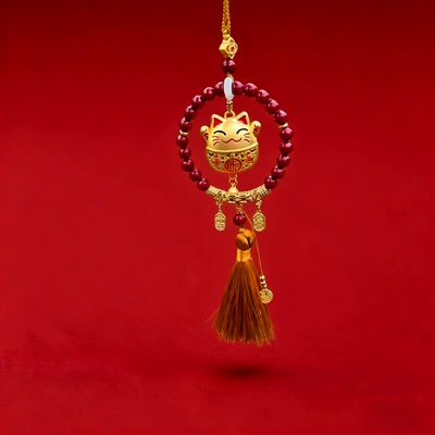 Cinnabar Car Hanging Amulet for: Car hanging - cinnabar-tassel-car-hanger-yellow-lucky-cat