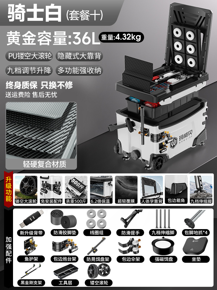 Caja de pesca completa nueva caja de pesca multifuncional ultra ligera de 36 litros, caja de pesca especial de pesca de Taiwán, caja de pesca salvaje, equipo de pesca.