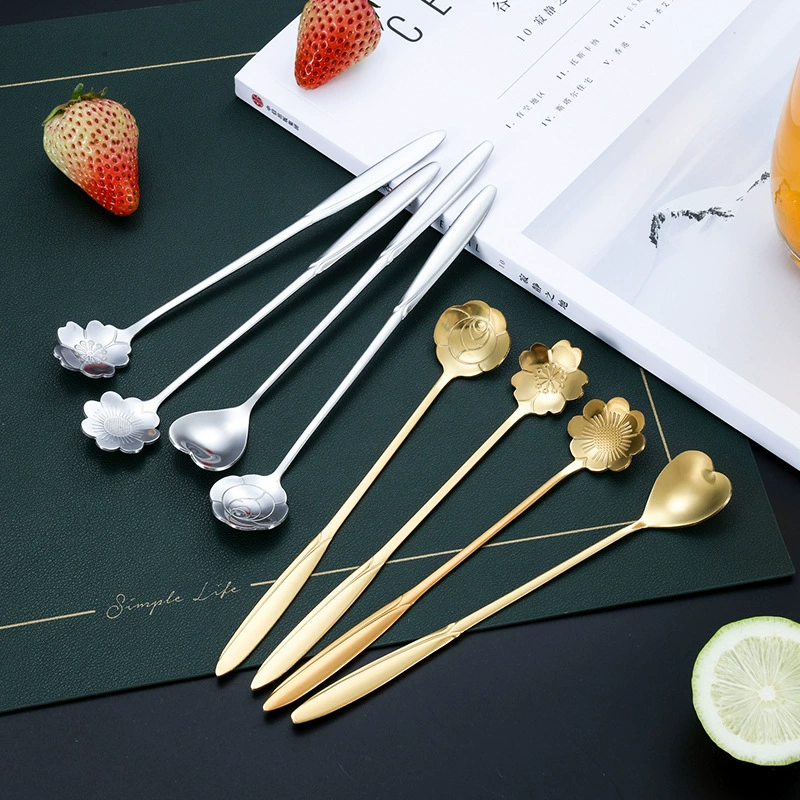 Ложка вишневого цвета из нержавеющей стали Креативная ложка Японский золотой цветок розы Ложка для смешивания Лепестковая десертная ложка Кофейная ложка подарок