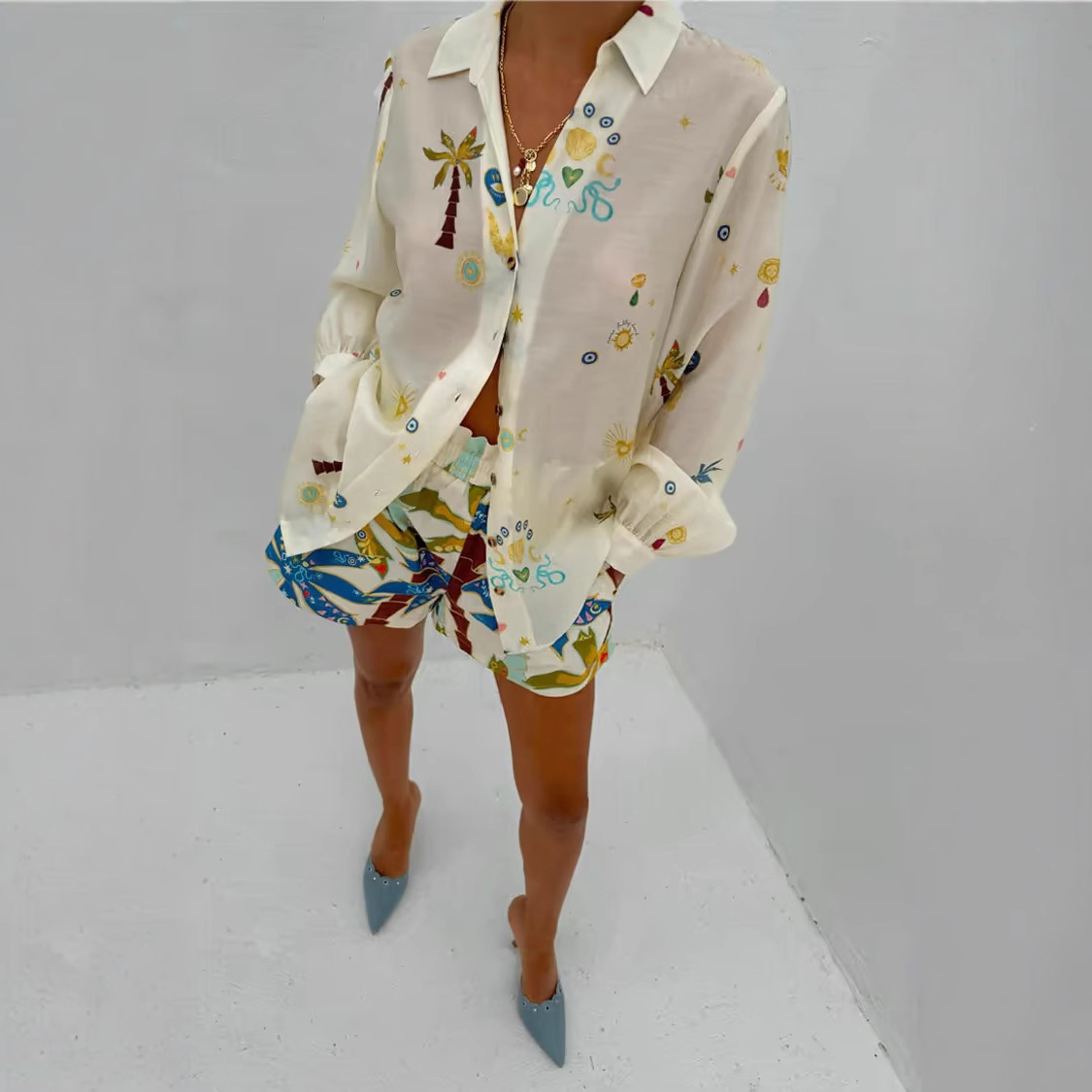 Fashion Linen Leisure All-matching Shirt Cardigan Shorts