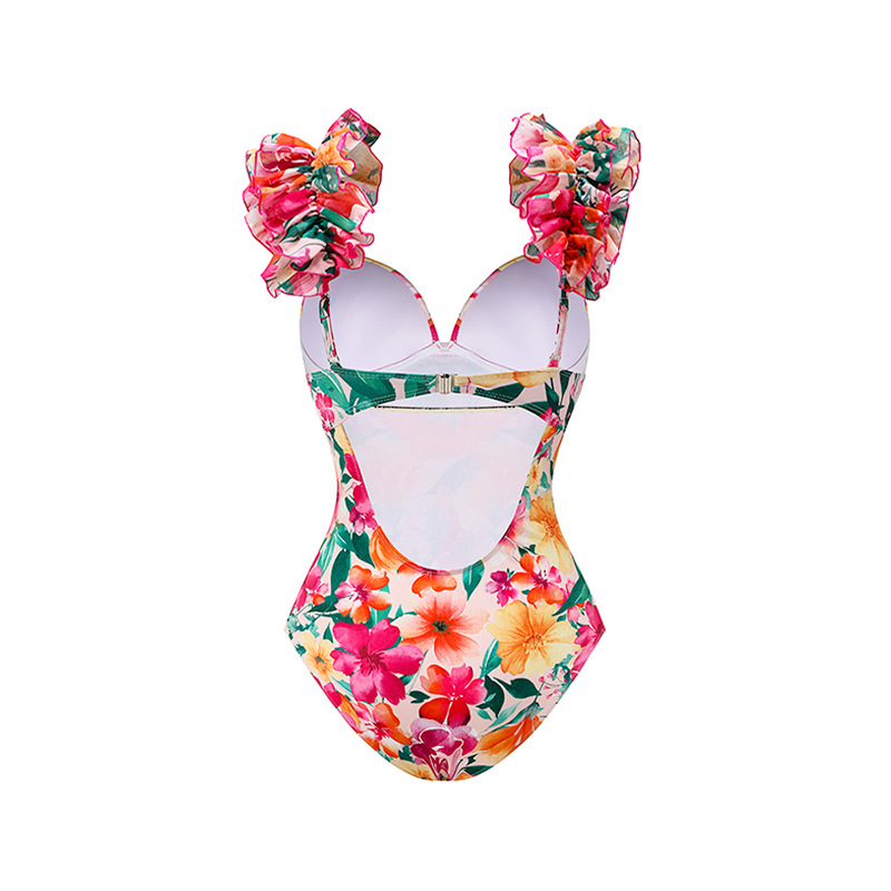 Nylon, Polyester Fabric Type Women's Vacation Flower 2 Pieces Set One Piece Swimwear