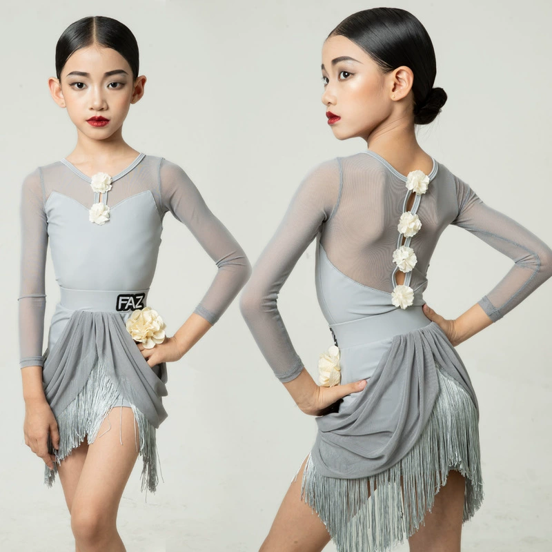 FAZ детская одежда для латинских танцев интернет-знаменитостей, тренировочная одежда для латинских танцев, детская стильная танцевальная одежда с кисточками, одежда для тренировок и выступлений