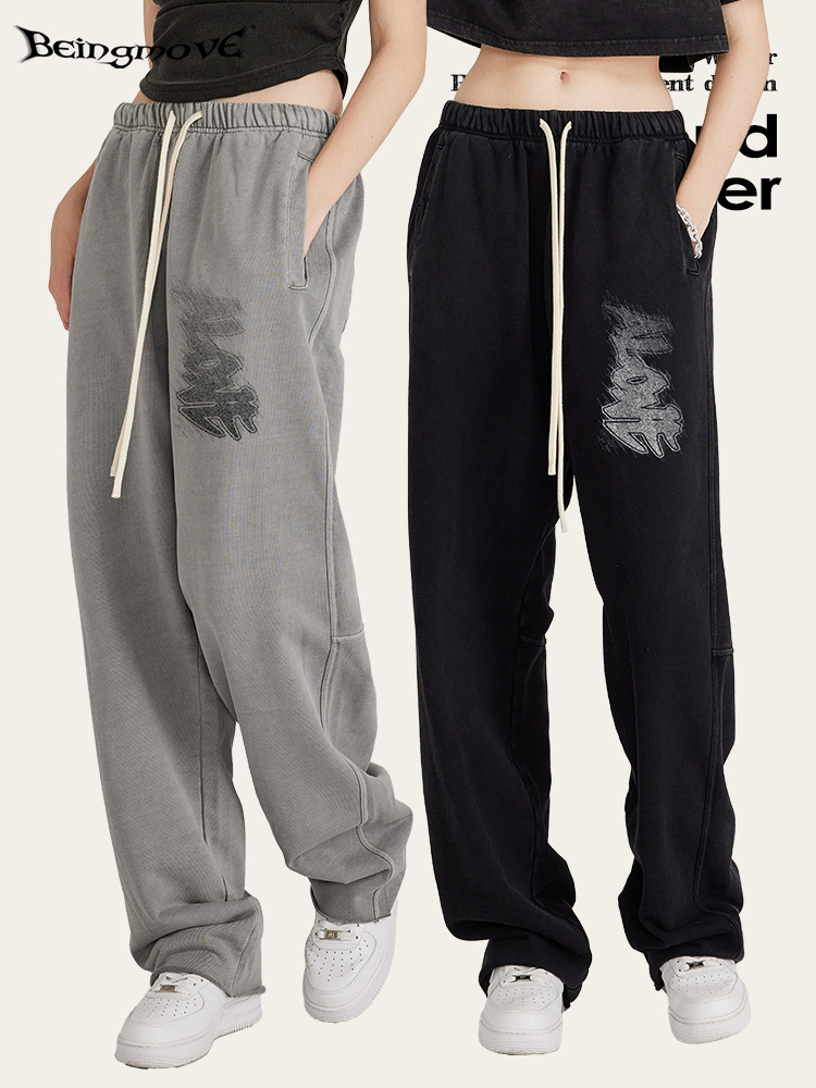 2025 otoño estilo americano estilo de moda moda estilo abstracto graffiti casual pantalones de piernas sueltos pantalones de calzado recto para hombre