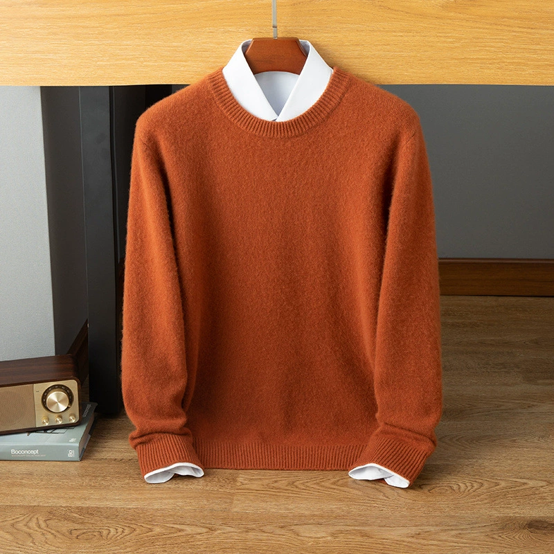 2024 Осенний и зимний кашемировый свитер мужской с круглым вырезом с длинными рукавами свитер бизнес повседневный свободный вязаный нижний свитер