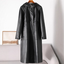 海宁真皮皮衣羽绒服女中长款头层牛皮宽松连帽冬季鹅绒服皮外套