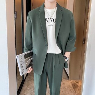 Suit with Mid-Sleeve Trendyy and Mature Korean Style Men's Jacket Suit Casual Small Loose Trendy Style Thin Spring and Summer