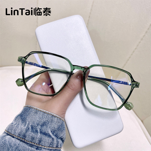 New 2005 Retro Fashion Student Glasses with TR Metal Square Frame, Blue Light Blocking Non-prescription Eyeglasses