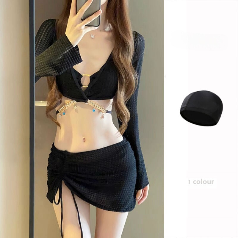 ビキニ水着女性 2024 新しい 4 ピースセット白セクシーなスプリット水着痩身休暇温泉|undefined