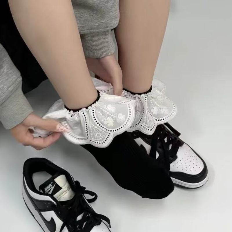 新款ins春夏白色花边袜短袜子韩系百搭甜美中筒袜日系堆堆袜子女|undefined