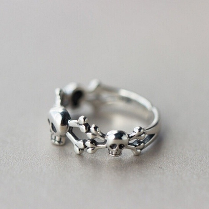 Anillo de calavera ajustable en aleación para mujer estilo europa_voghion.com