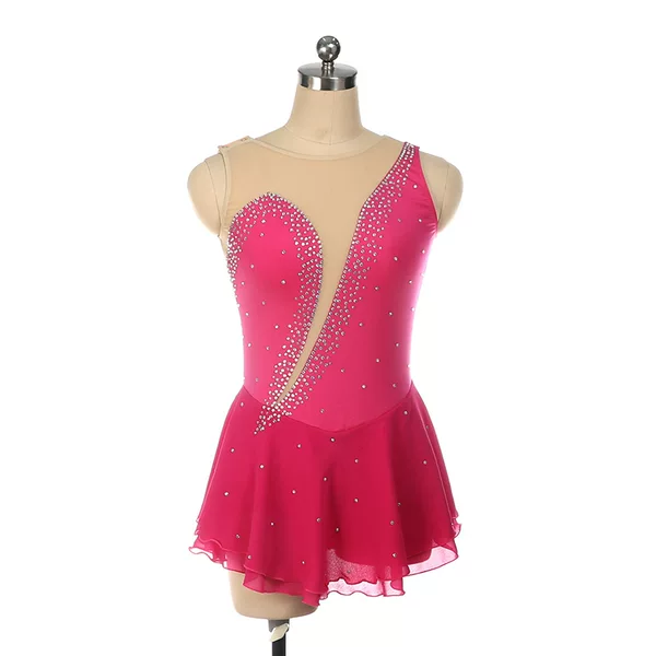 Funuo Figure Skating Clothing, Skating Clothing, Performance Clothing, Kidsren's Adult Girls Competition Rose Red Sleeveless Skirt