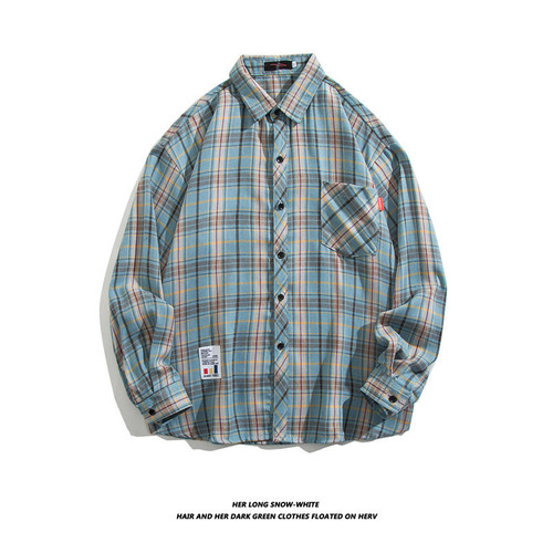 Fashion trend retro men's plaid shirt Hong Kong style temperament casual cardigan shirt long-sleeved lapel shirt wholesale