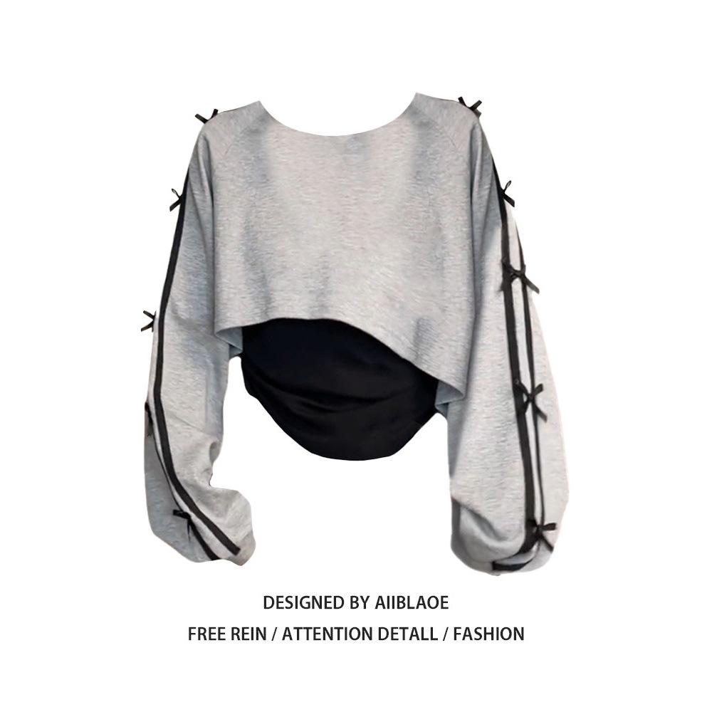 Korean style tie-up unique design slim fit sweatshirt for women, spring and autumn, petite two-piece set