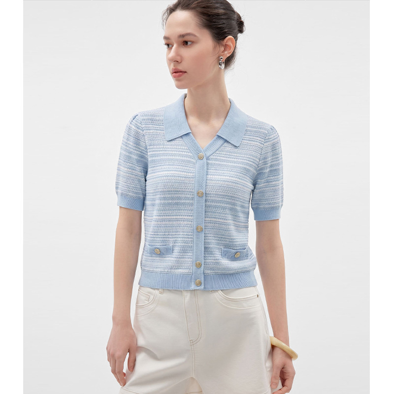 V-Neck Short-Sleeve Knit Top for Women, 2026 Summer New Style, Simple and Stylish Versatile Top