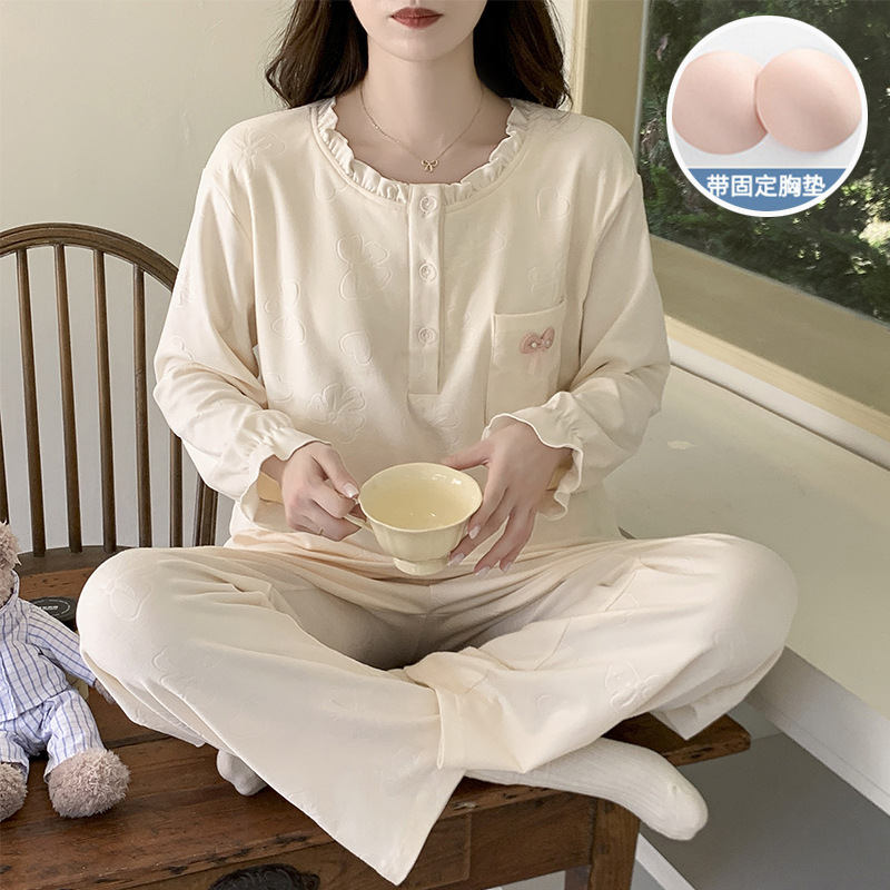 小香风睡衣女秋冬季带胸垫德绒长袖套装加厚保暖休闲家居服可外穿|undefined