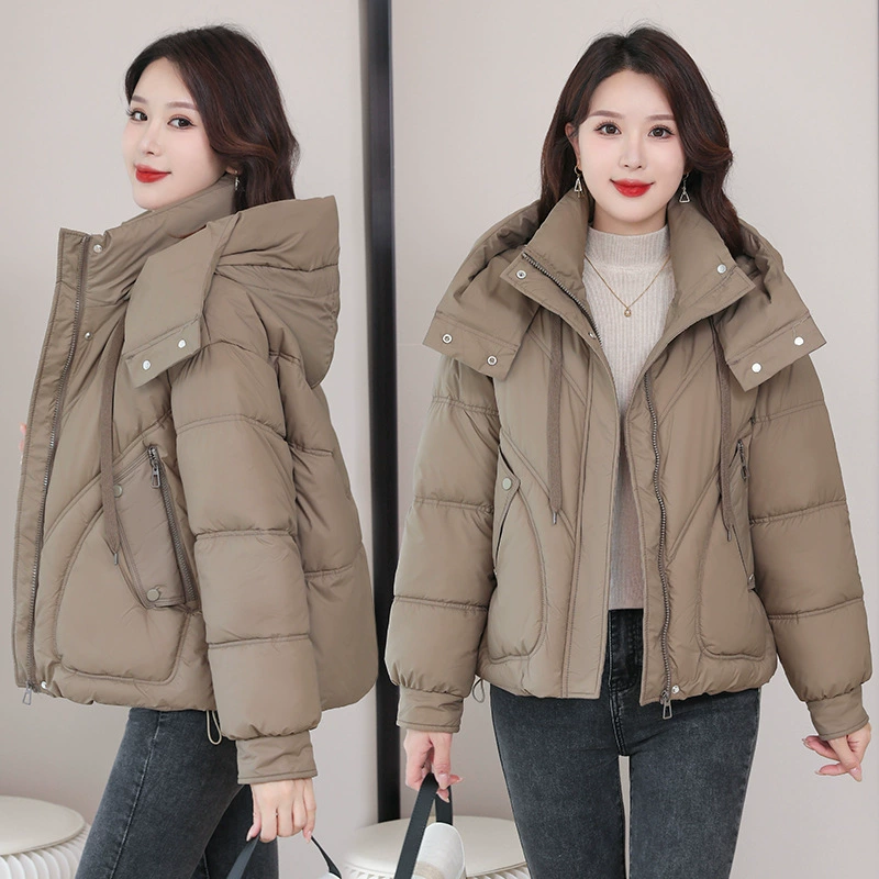 Маленькие с капюшоном новогодние короткие пуховые хлопчатобумажные женские свободные холодостойкие хлебные костюмы Корейская версия толстых пальто прилив