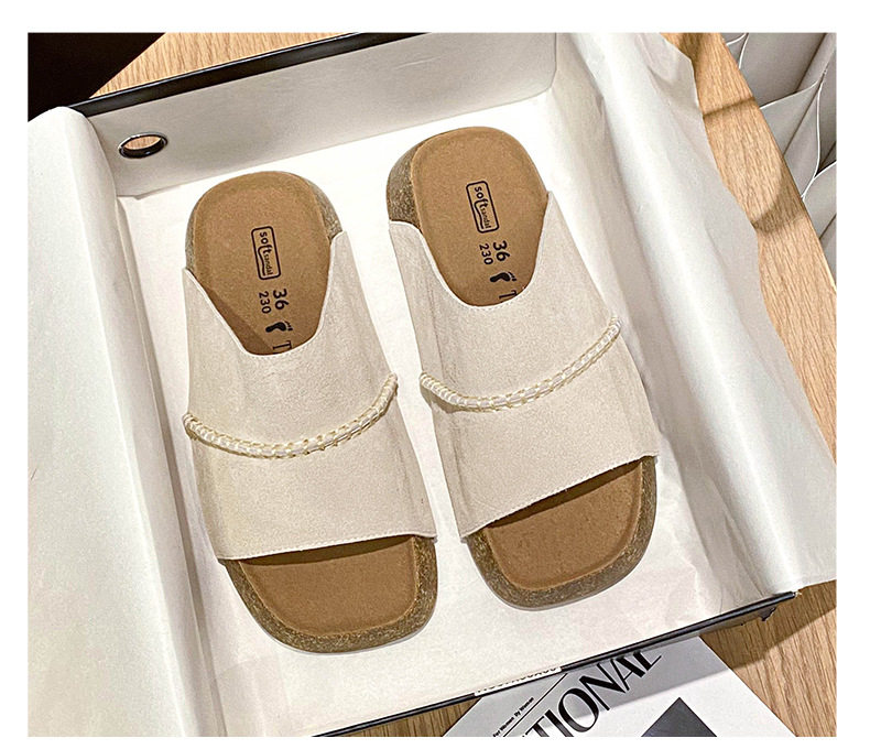 Dép sandal nữ quai ngang đế dày bằng gỗ bần, mũi vuông, đi ngoài trời — Màu khoai môn, Màu vàng gừng, Màu xám nhạt chi tiết 4