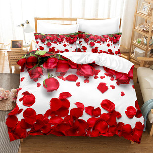 Dt Digital Printing Bedding Wedding Quilt Cover Bed Sheets Pillowcase Double Four-Piece Rose Flower Print Set