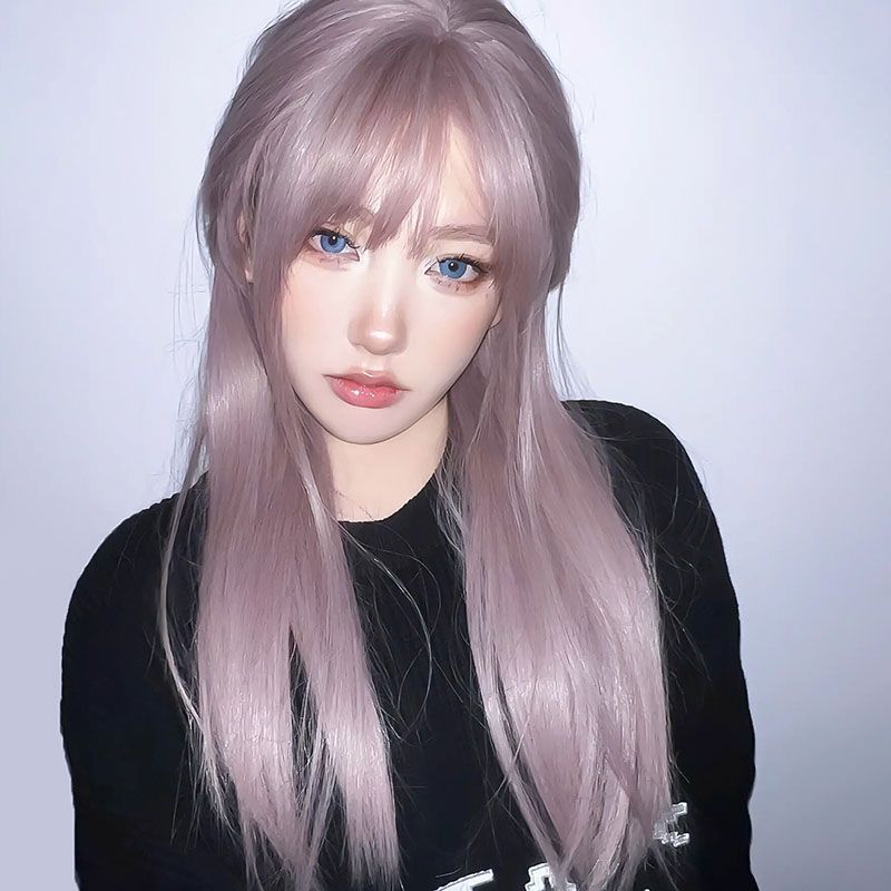 Coney Wig Women's Long Hair Internet Popular Women's Group Style Grey Purple Long Straight Hair Fashion Imitation Human Hair Full Head Cover