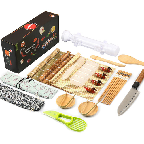 Home Kitchen Sushi Mold Set 24-Piece Round Sushi Tube Bamboo Mat Roll Cake Nori Rice Roll Mold