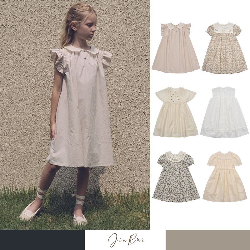 In Stock 2025 Summer Lou Girls' Short-Sleeve Washed Cotton Tencel Cotton Printed Dress Inner and Outer Collection 1