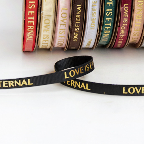 1CM screw hot stamping ribbon, English letter ribbon, flower packaging ribbon, gift souvenir ribbon wholesale