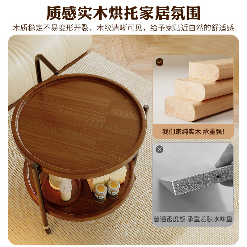 Mesa de té de madera sólida móvil, nuevo carro redondo con estante de ruedas para casa pequeña sala de estar