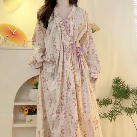 New Pajamas, Spring and Autumn Women's Casual, Loose, Fashionable and Sweet Long-Sleeved Nightgown Skirt, Home Clothes That Can Be Worn Outside