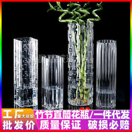 富贵竹透明直筒玻璃花瓶水培龙竹落地客厅样品间插花装饰摆件批发