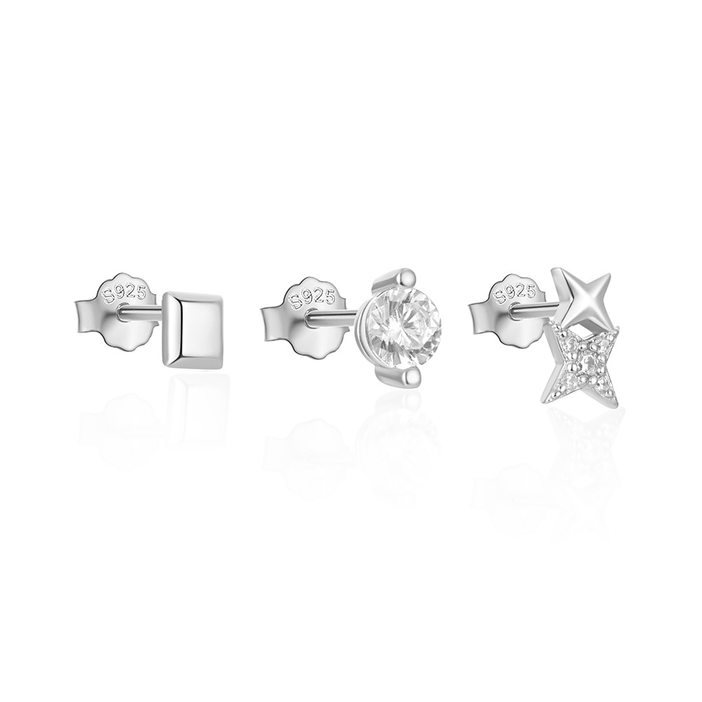 3g Weight Ear Studs Classification 1 Set Quantity Daily Occasion 925 Sterling Silver Material Star, Butterfly Pattern Women's Gender Plating Design Simple Style Style 1 Set 925 Sterling Silver Star Butterfly Ear Studs 121