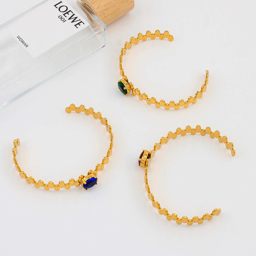 Fashion Leaves Oval Stainless Steel Plating Inlay Zircon Bangle 1 Piece