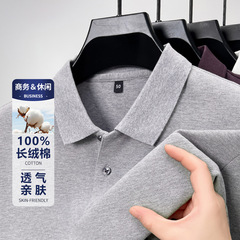 100% ガウンコットンメンズポロシャツ高级感长袖折り襟tシャツメンズ春カジュアルビジネスメンズ服