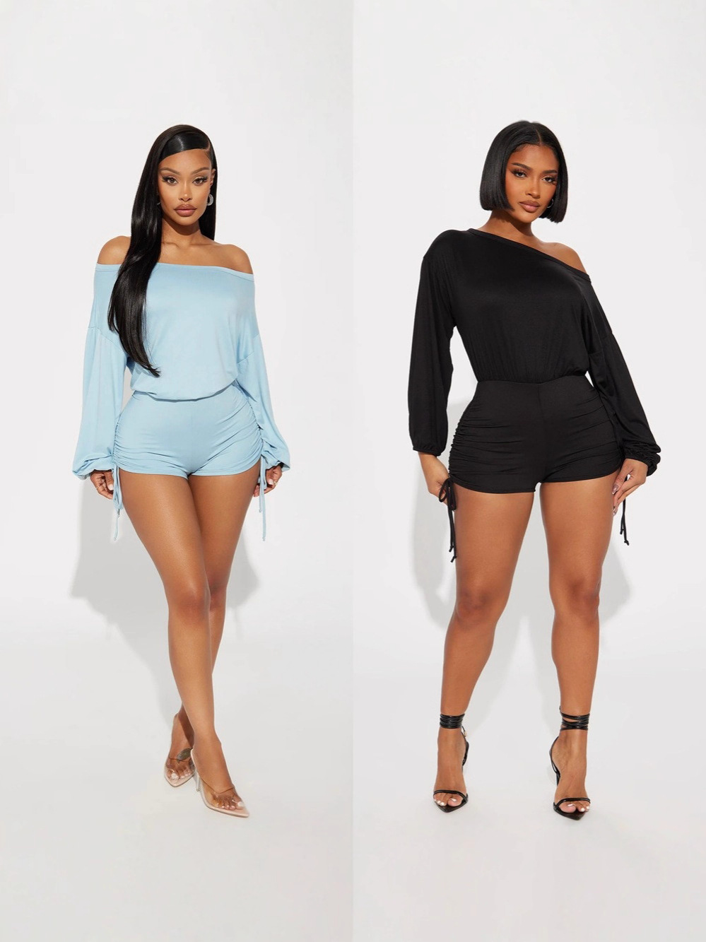Amazon Europa y América de moda transfronteriza ropa de mujer casual una palabra cuello abierto hombro manga larga pliegue de cuerda de tracción cintura junkie image 1