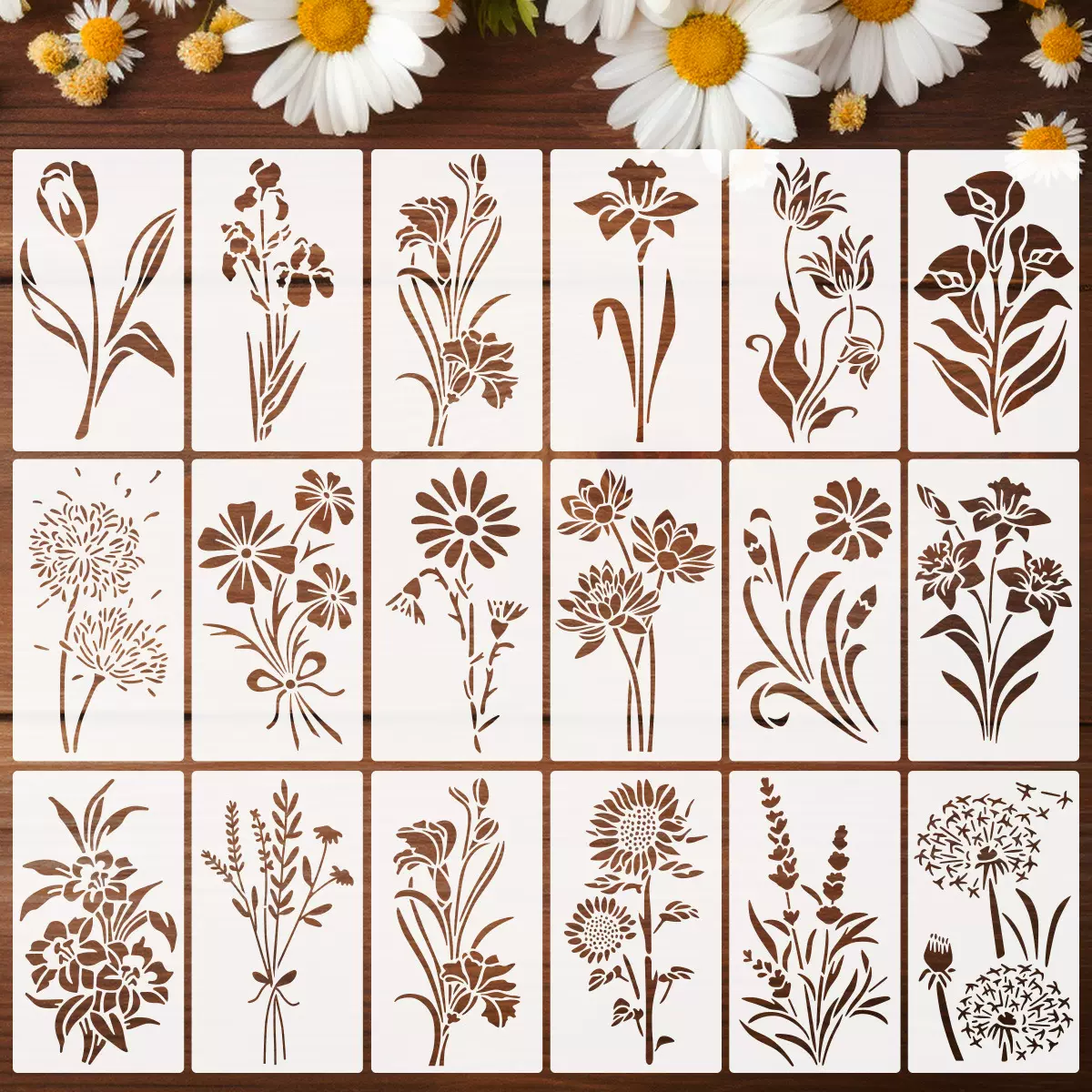 亚马逊爆款野花绘画模板重复利用绘画花卉植物喷绘pet涂鸦可水洗