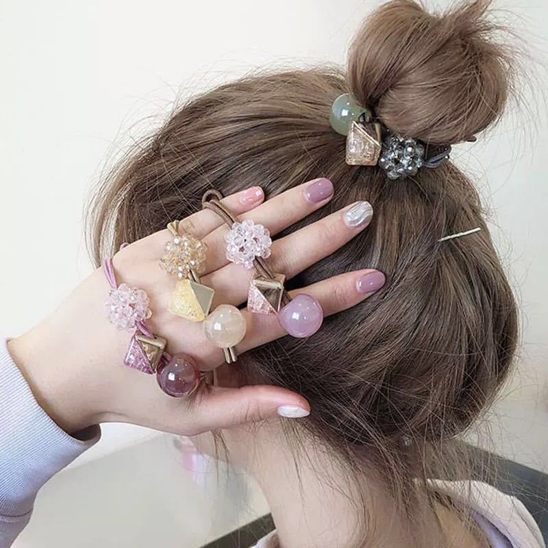 Dongdaemun Head Rope Women's Rubber Tendon Hair Rope Ball Head South Korea Cyber Popular Ponytail Leather Jacket Girls' Hair Ring Headwear Sense