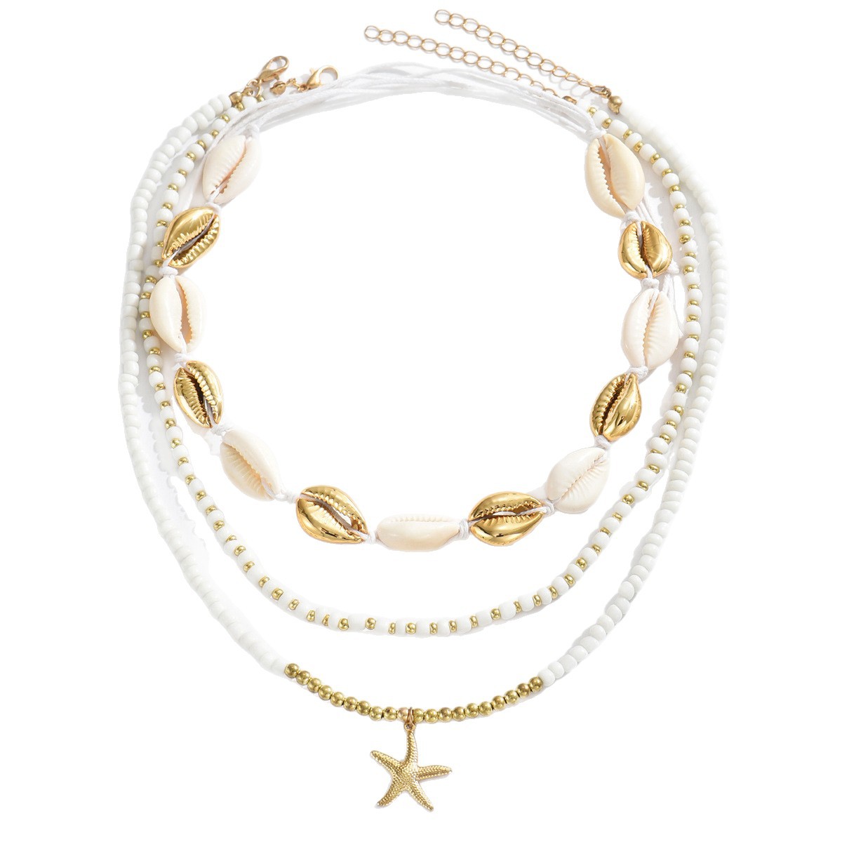 Shell Necklace Hot Selling Fashion New Beautiful Ocean Beach Style Set Bohemian White Rice Bead Collarbone_voghion.com