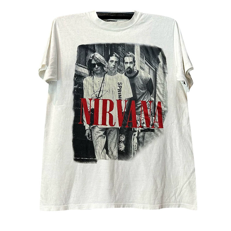 Панель Nirvana Nirvana Band High Street Puff Vibe Портретная печать на футболке с коротким рукавом хип-хоп стиль мужские и женские рок-майки