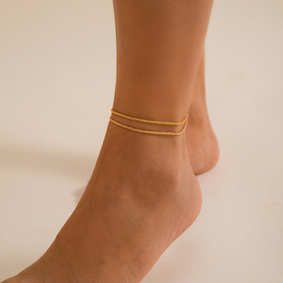 European and American Cross-border Jewelry Sparkling Bare Chain Multi-layer Ankle Chain Simple Ins Wind Winding Chain Anklet Chain for Women