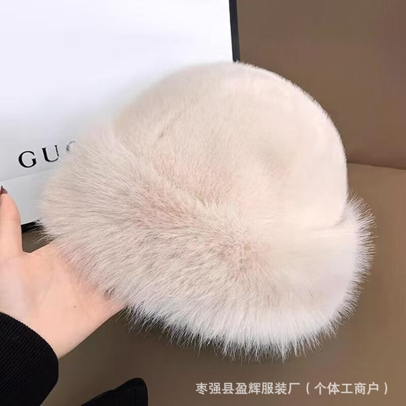 2025新款秋冬季加厚仿皮大帽檐蒙古女士防风防寒护耳毛绒渔夫帽|undefined