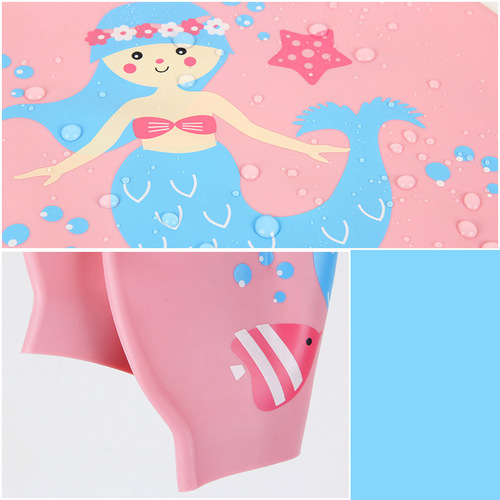 New children's silicone swimming cap for boys and girls, waterproof long hair ear protection, fashionable and cute cartoon swimming equipment