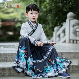 儿童汉服长袖古风唐装小朋友男童明制马面裙炸街个性国学服少爷夏