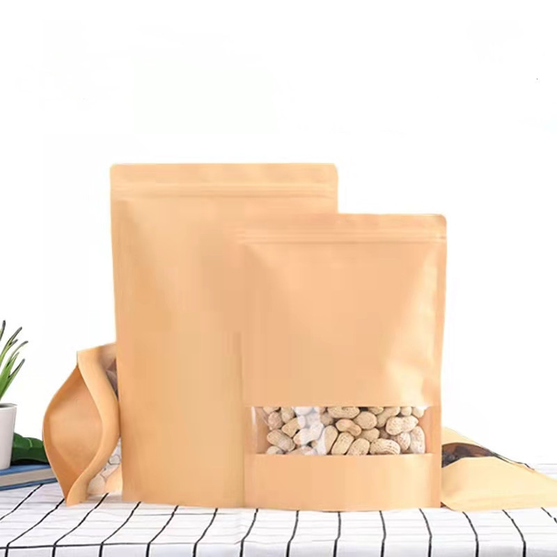 牛皮纸开窗自立袋茶叶开心果半斤500克加厚牛皮纸拉链密封防潮袋
